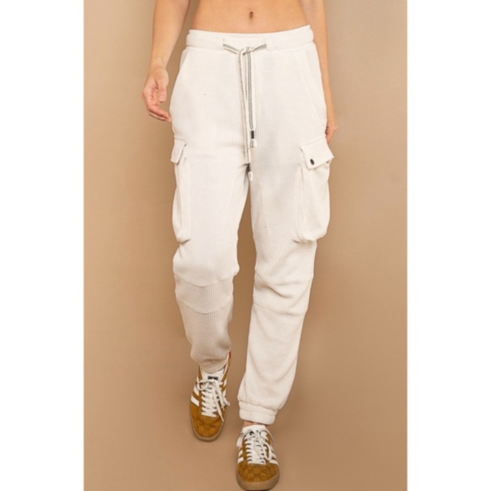 POL Cream Waffle Knit Regular Fit Waffle Knit Cotton Joggers
